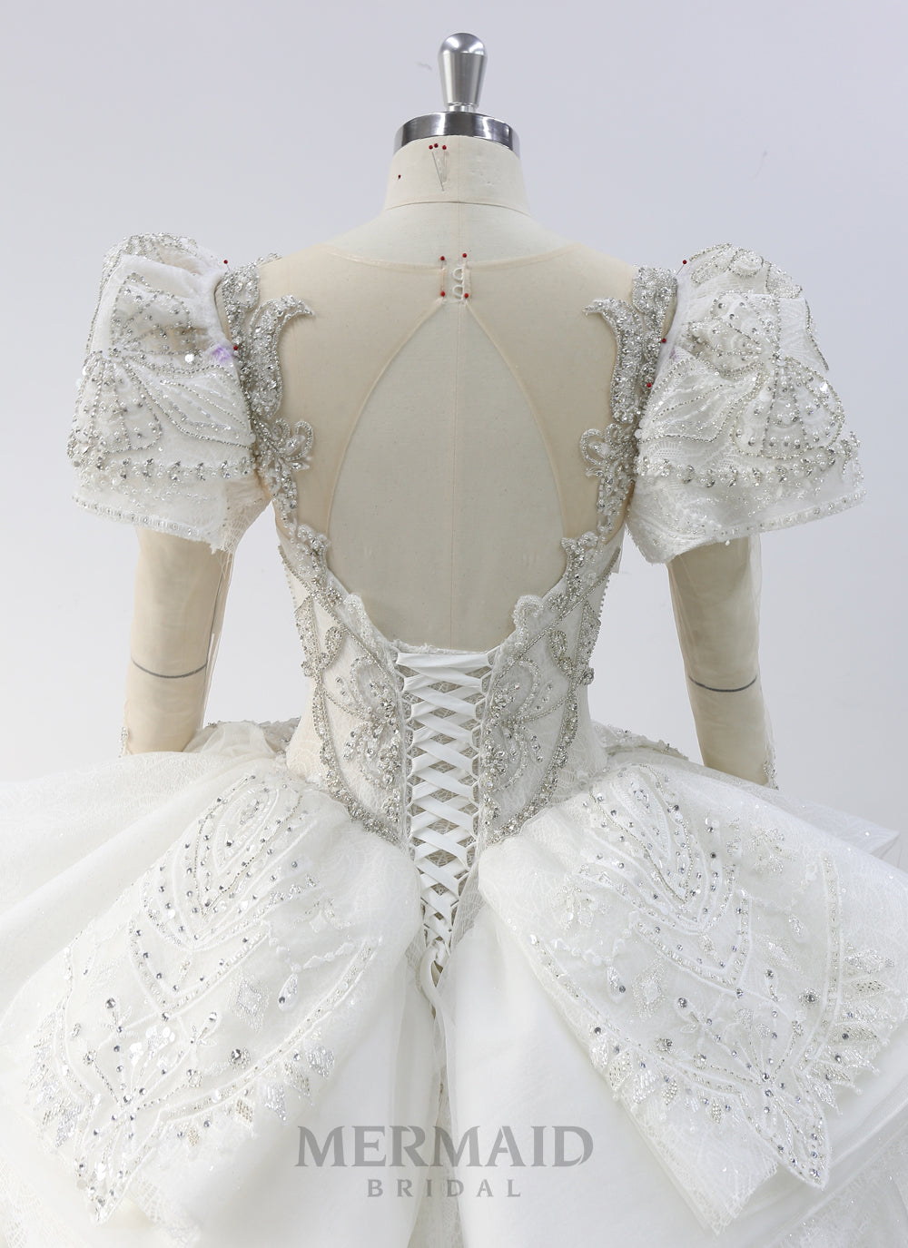 Luxury Ruffled Heavy Beaded Ball Gown Wedding Dress