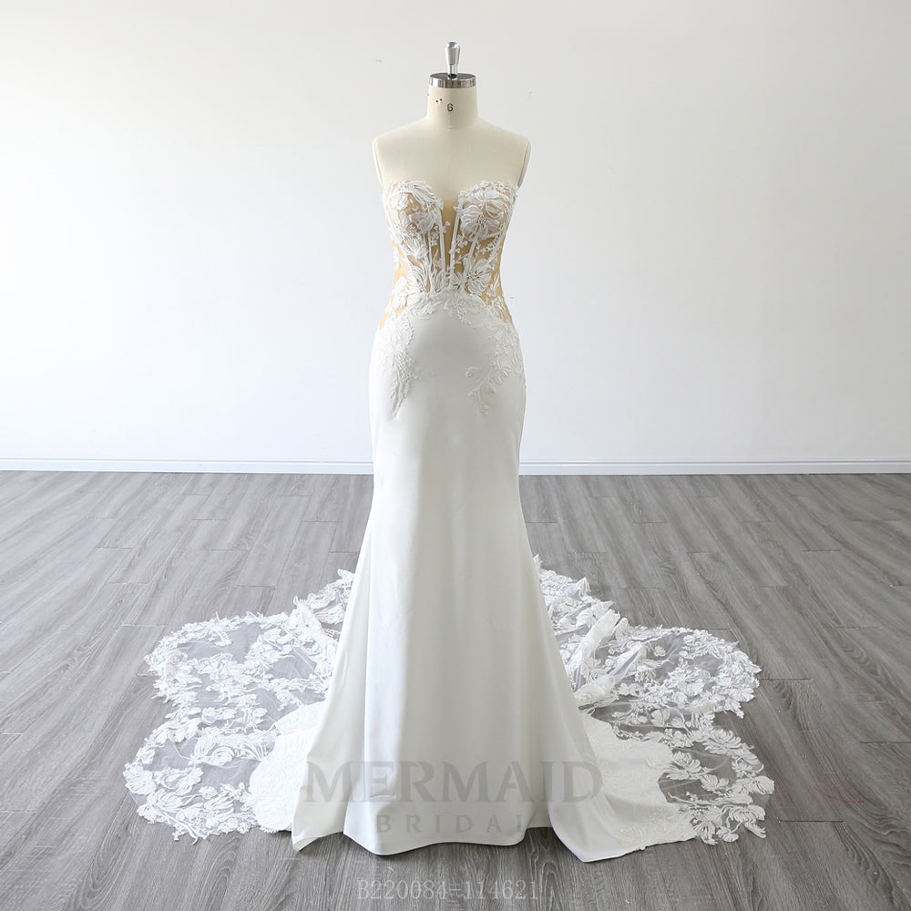 Sweetheart Bridal Gown Mermaid Wedding Dress 2023 with Long Trains Ivory / 2 Sweetheart Bridal Gown Mermaid Wedding Dress 2023 with Long Trains Ivory / 2