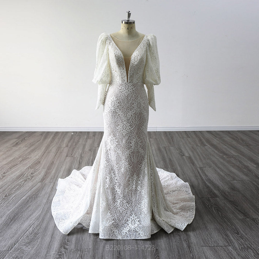 Lace Bridal Dress Mermaid Wedding Gown Long Sleeve Wedding Dress