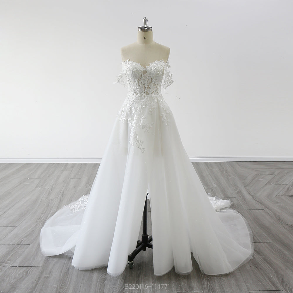 New Off The Shoulder Boho Lace Slit Wedding Dress