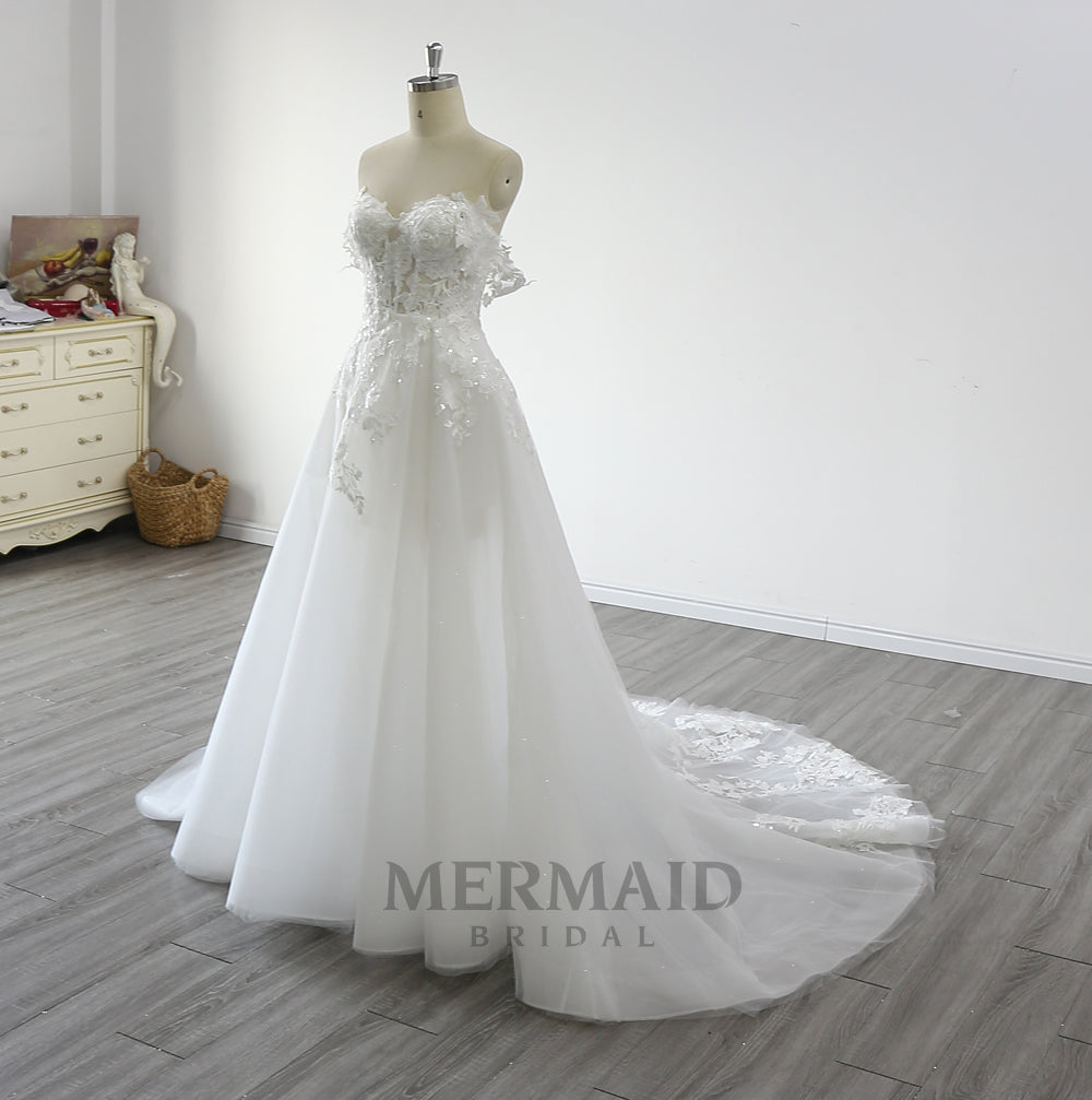 New Off The Shoulder Boho Lace Slit Wedding Dress