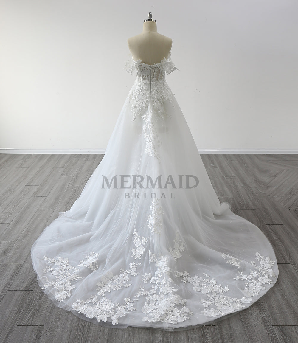 New Off The Shoulder Boho Lace Slit Wedding Dress