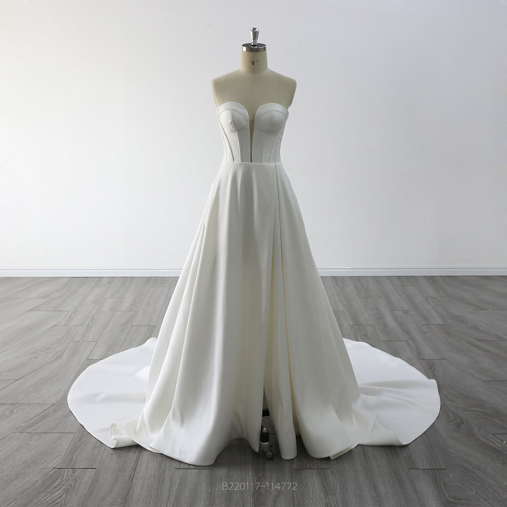 New A Line Slit Mikado Wedding Dress