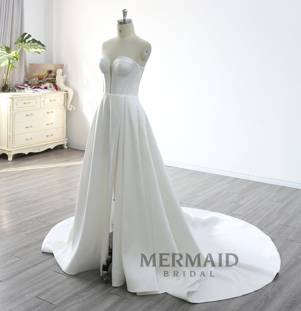 New A Line Slit Mikado Wedding Dress