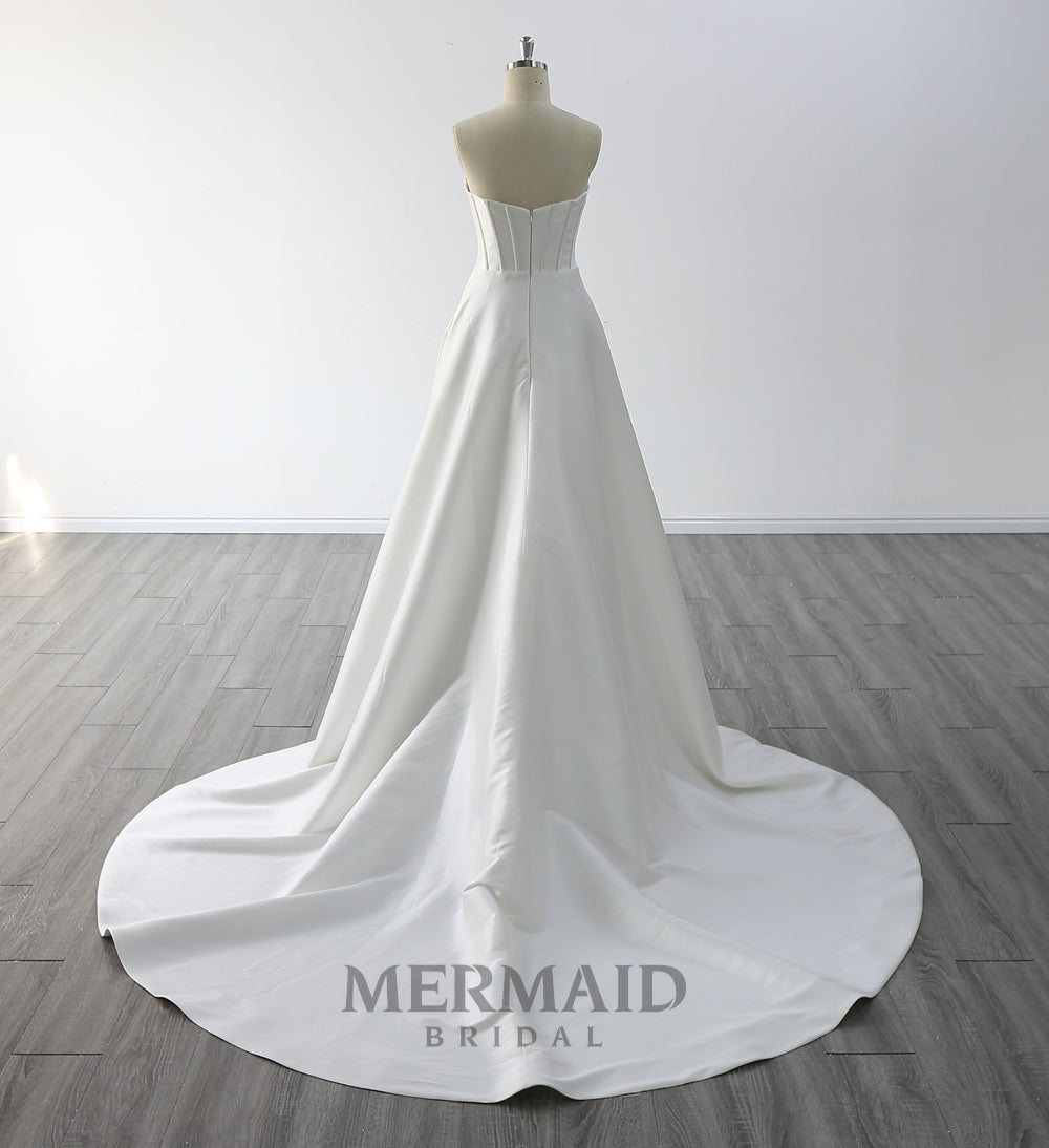 New A Line Slit Mikado Wedding Dress