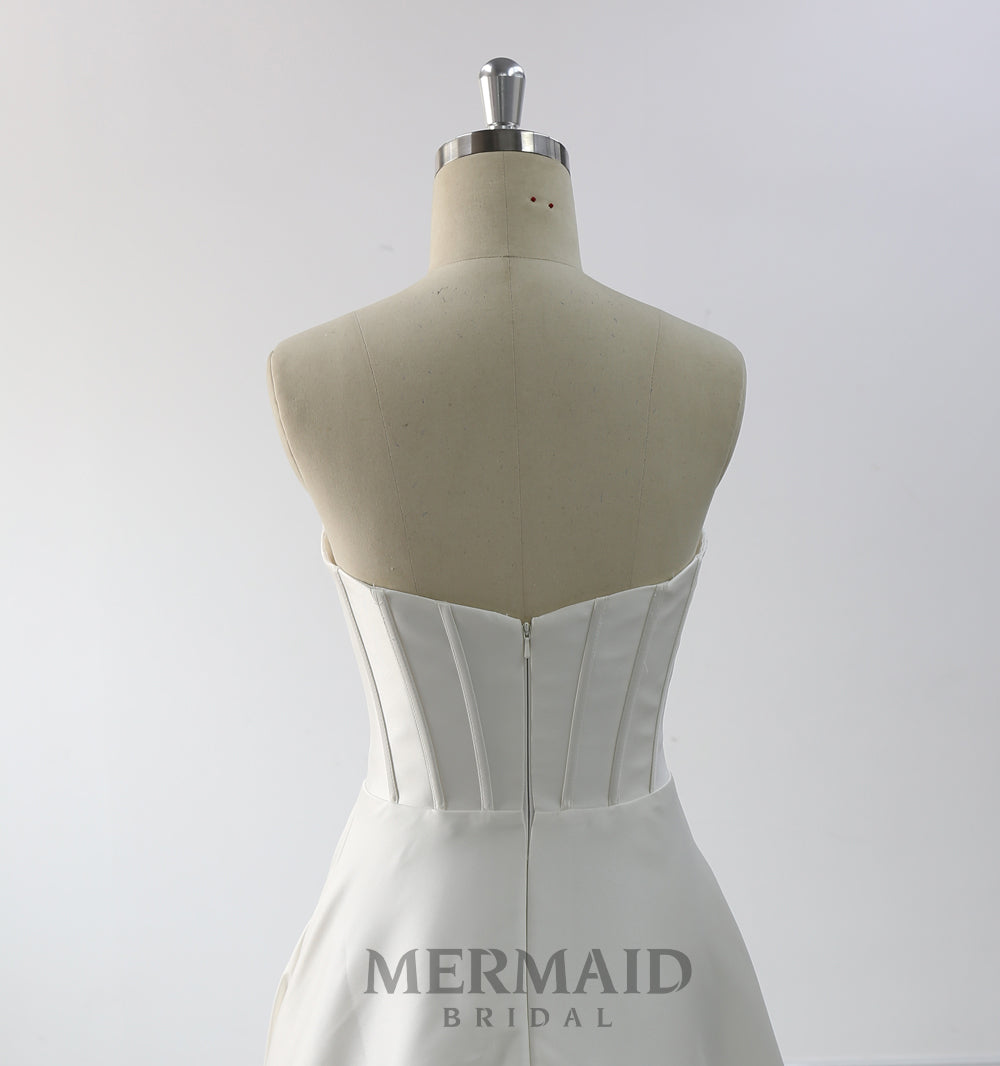 New A Line Slit Mikado Wedding Dress