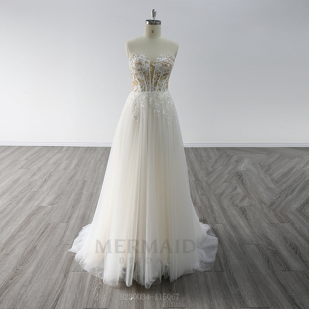 Backless Sweetheart Floor Length Wedding Gown Boho Beach Wedding Dress Bohemian with Slit As The Picture / 14 Backless Sweetheart Floor Length Wedding Gown Boho Beach Wedding Dress Bohemian with Slit As The Picture / 14
