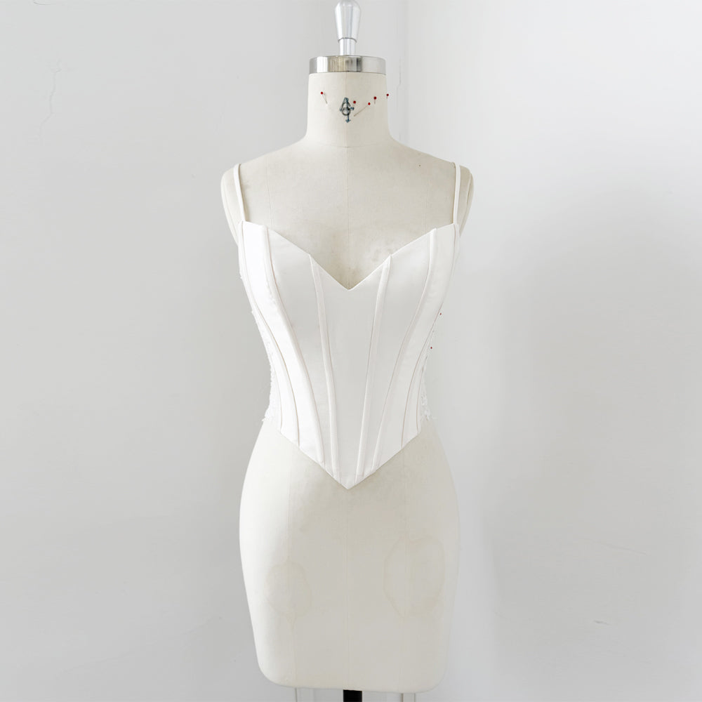 V Neck Mikado Corset With Bones For Wedding Dress