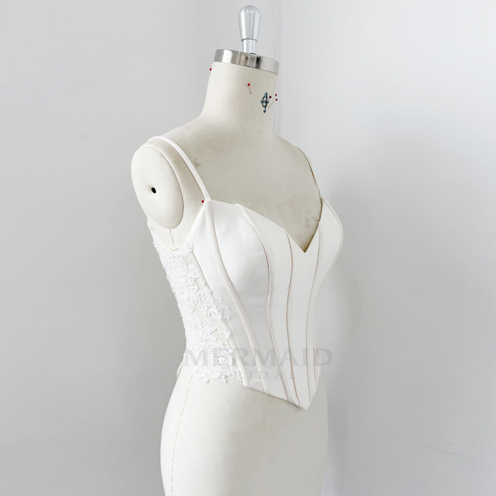 V Neck Mikado Corset With Bones For Wedding Dress