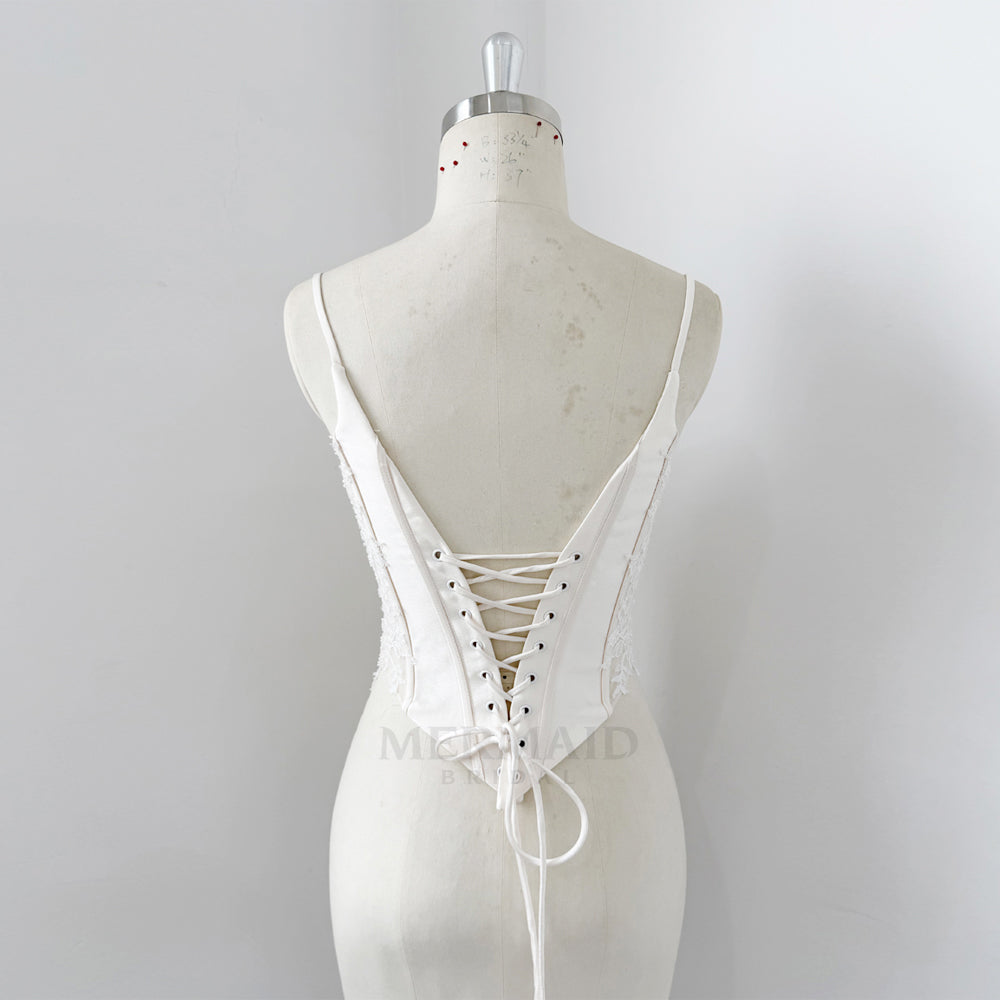 V Neck Mikado Corset With Bones For Wedding Dress