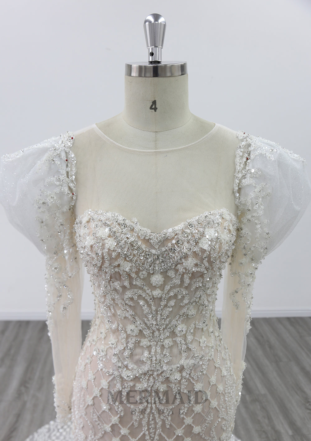 2 in 1 detachable wedding dress Long Sleeve Sweetheart Royal Train Heavy Beading removable skirt Wedding Gown