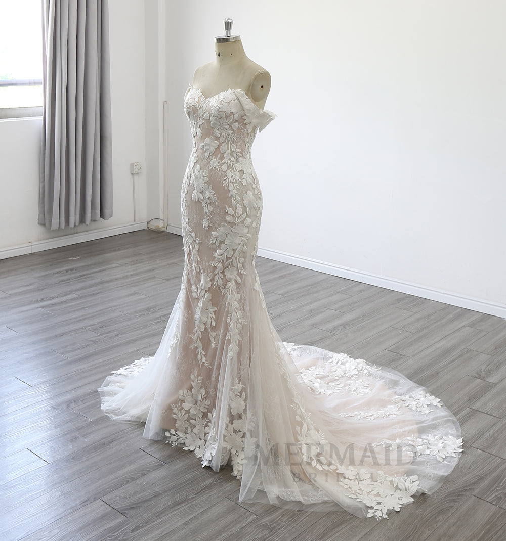 New Off Shoulder Sweetheart Court Train Bridal Gown Mermaid Wedding Dresses for women 2023
