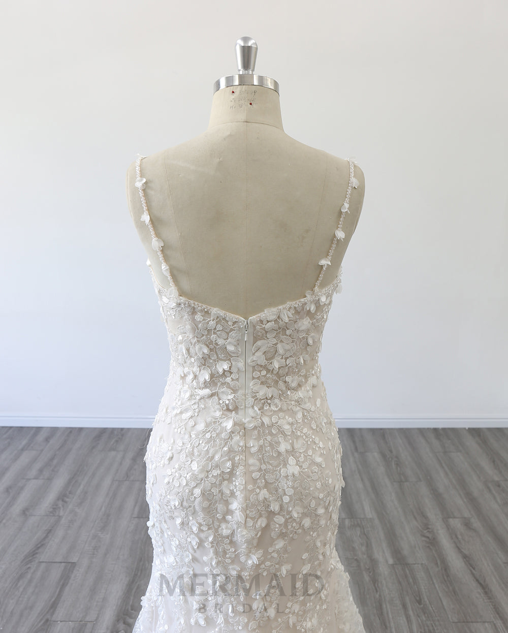 Spaghetti Straps Boat Neck Court Train  3D Flowers Mermaid Wedding Dress