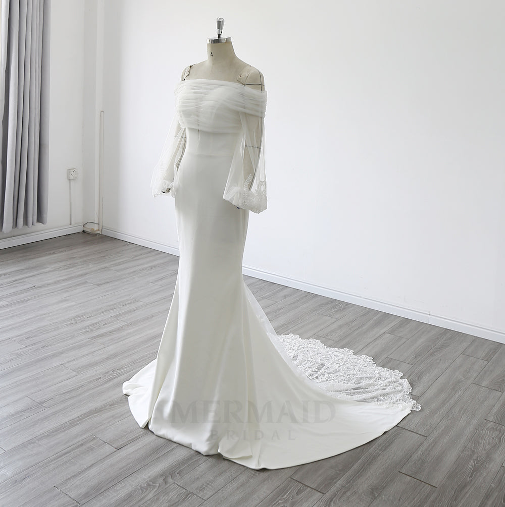 2 in 1 Sweetheart Heavy Crepe Court Train Mermaid Wedding dress With Detachable Jacket