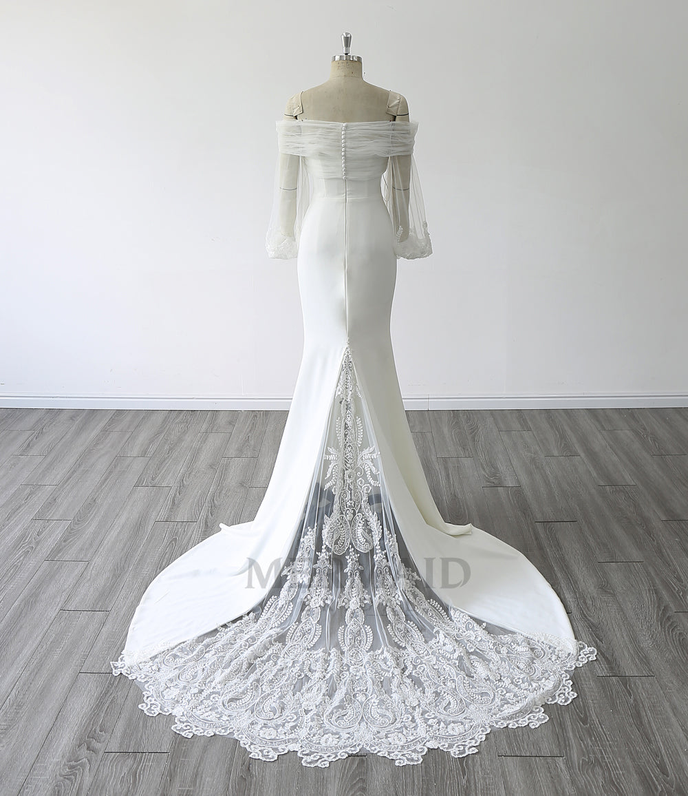 2 in 1 Sweetheart Heavy Crepe Court Train Mermaid Wedding dress With Detachable Jacket