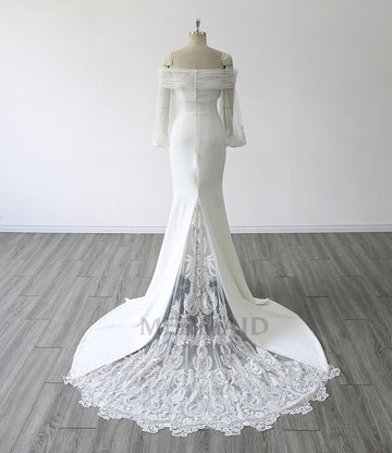 crepe mermaid wedding dress with metallic embroidery 2 in 1 Sweetheart Heavy Crepe Court Train Mermaid Wedding dress With Detachable Jacket Ivory / 8