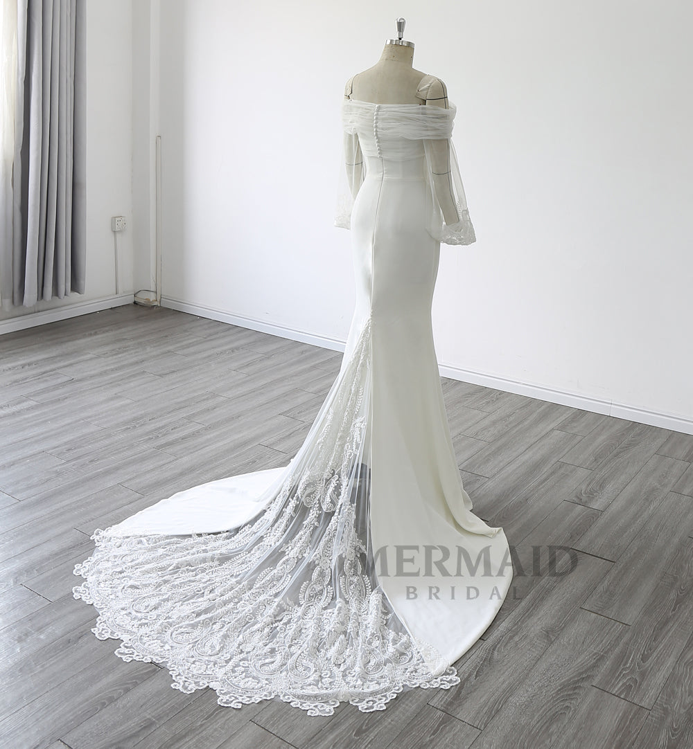 2 in 1 Sweetheart Heavy Crepe Court Train Mermaid Wedding dress With Detachable Jacket