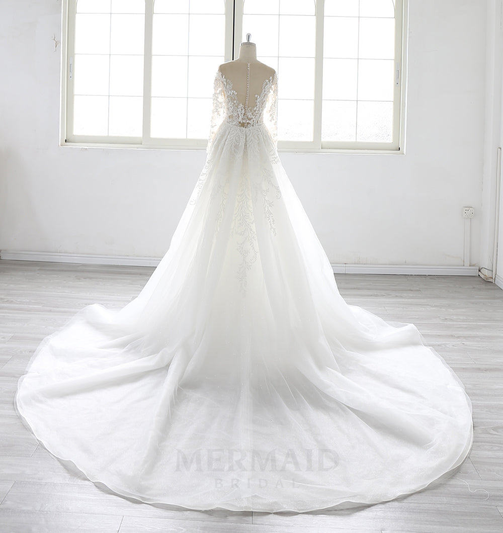Luxury 3D Lace Flowers Lace V Neck Court Train 2 in 1 detachable Wedding Dress 2025