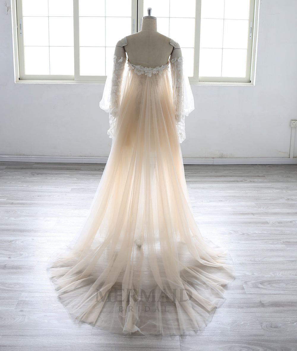 New Detachable Long Sleeves Knee Length Beaded Short Wedding Dress