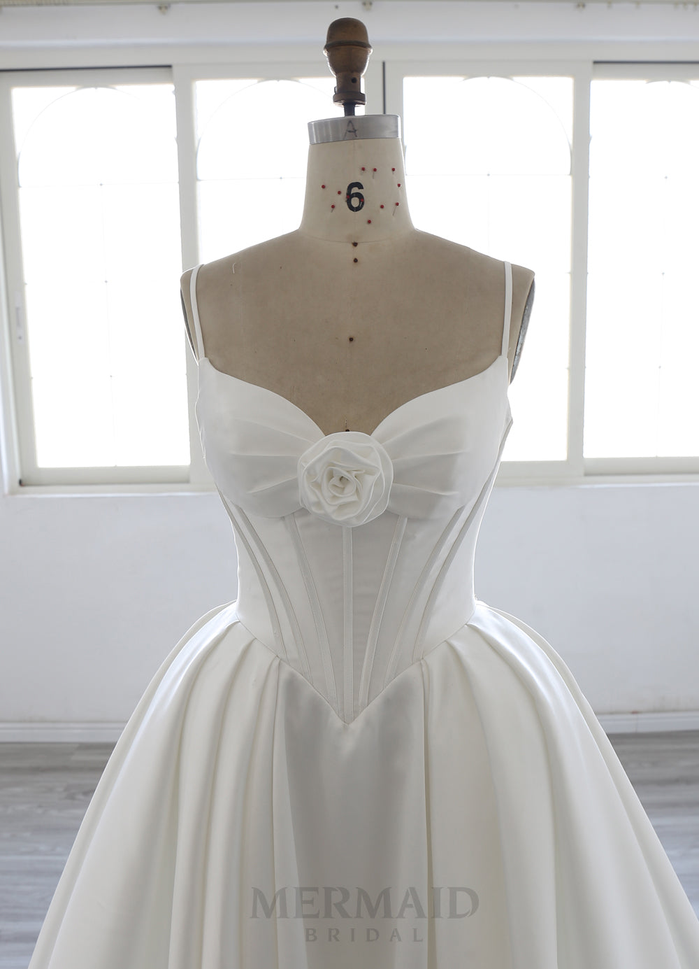 Spaghetti Straps V Neck Chapel Train Mikado Ball Gown Wedding Dress