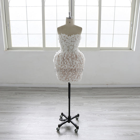 Sweetheart Short 3d Flowers Knee Length Wedding Dress