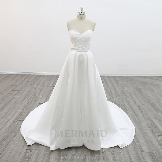 Simple Sweetheart Court Train A Line Mikado Wedding Dress 2025