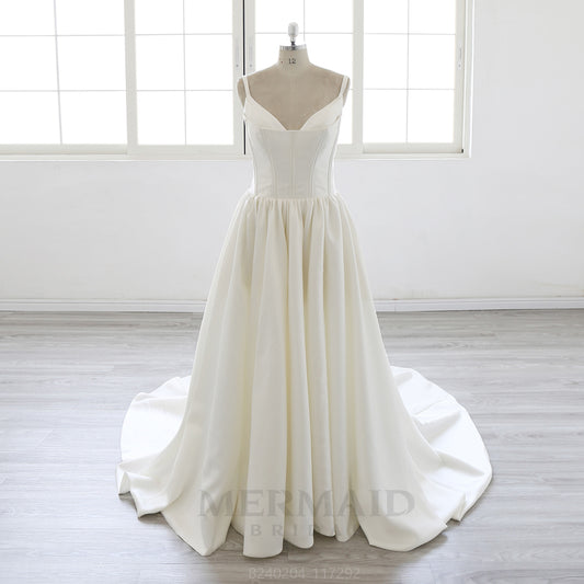 Elegant V-Neck Neckline A-Line Bridal Gown Court Train  Mikado Wedding Dress 2026