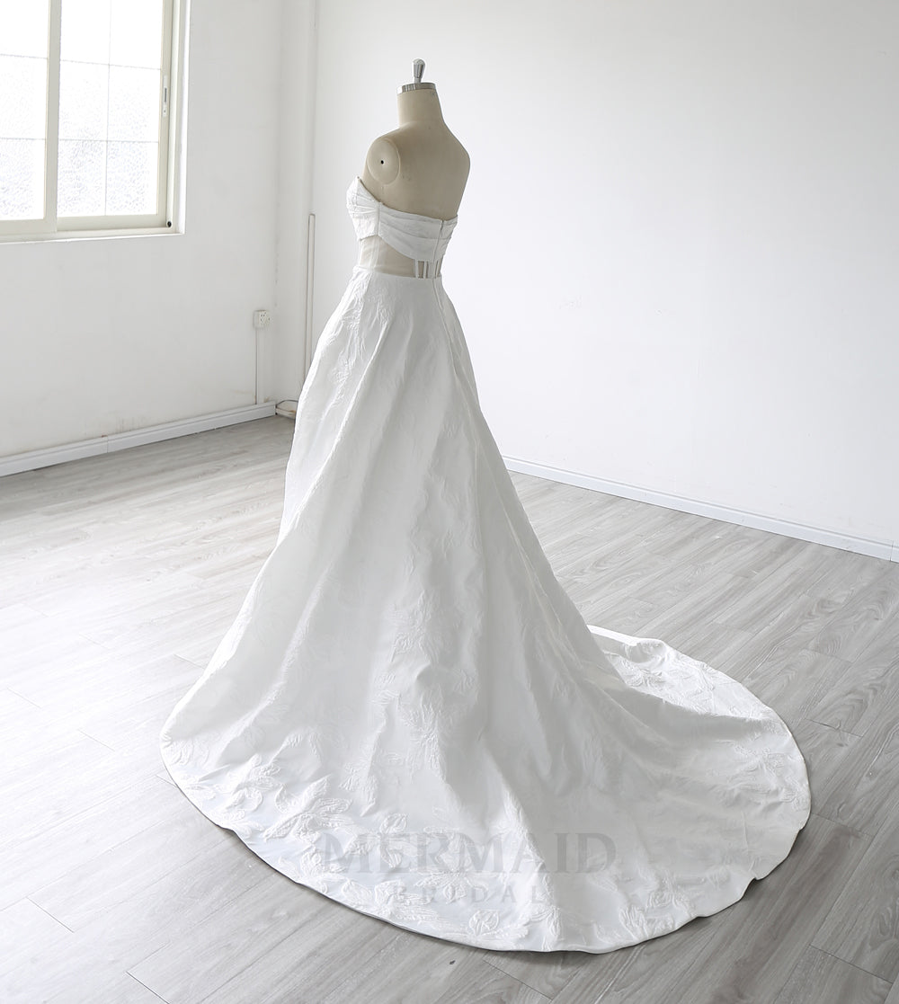 New Strapless Court Train Ball Gown Jacquard Satin Slit Wedding Dress 2025