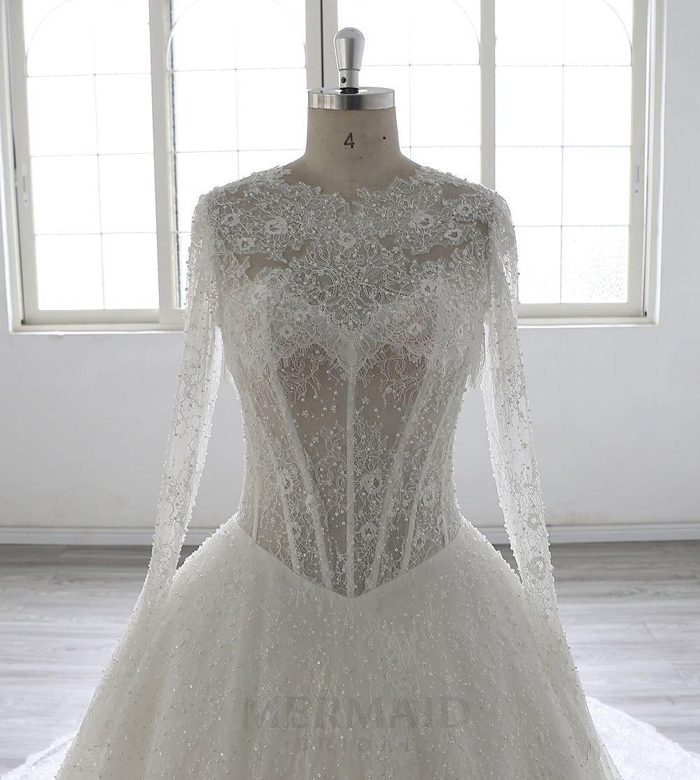 2 in 1 detachable Heavy Beaded Lace Wedding Dress 2026