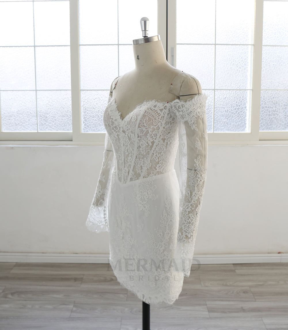 Long Sleeves Lace Short Knee Wedding Dress