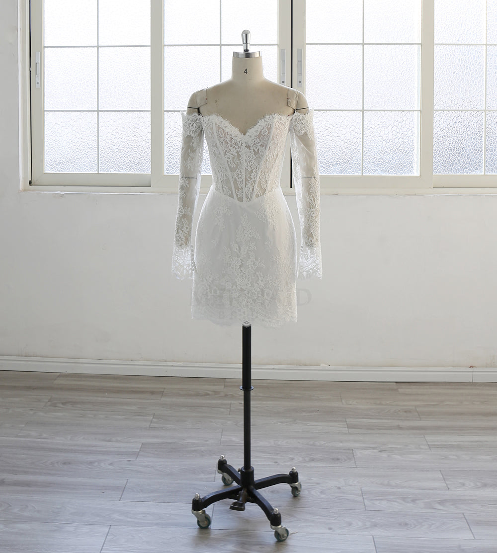 Long Sleeves Lace Short Knee Wedding Dress