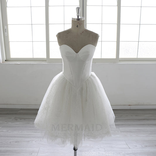 Sweetheart Neck Lace Short Knee Wedding Dress 2026