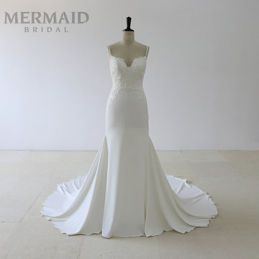 Backless spaghetti straps lace wedding dress