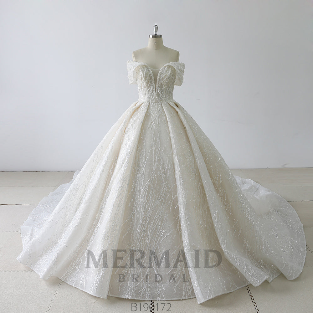 Luxury Off Shoulder Bling  Ball Gown  Wedding Dress