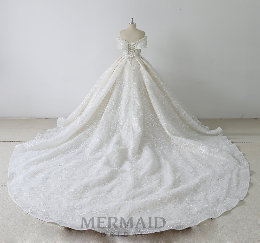 Luxury Off Shoulder Bling  Ball Gown  Wedding Dress