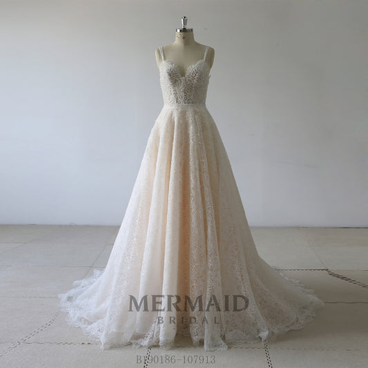 Spaghetti Straps Backless A Line Wedding Dress
