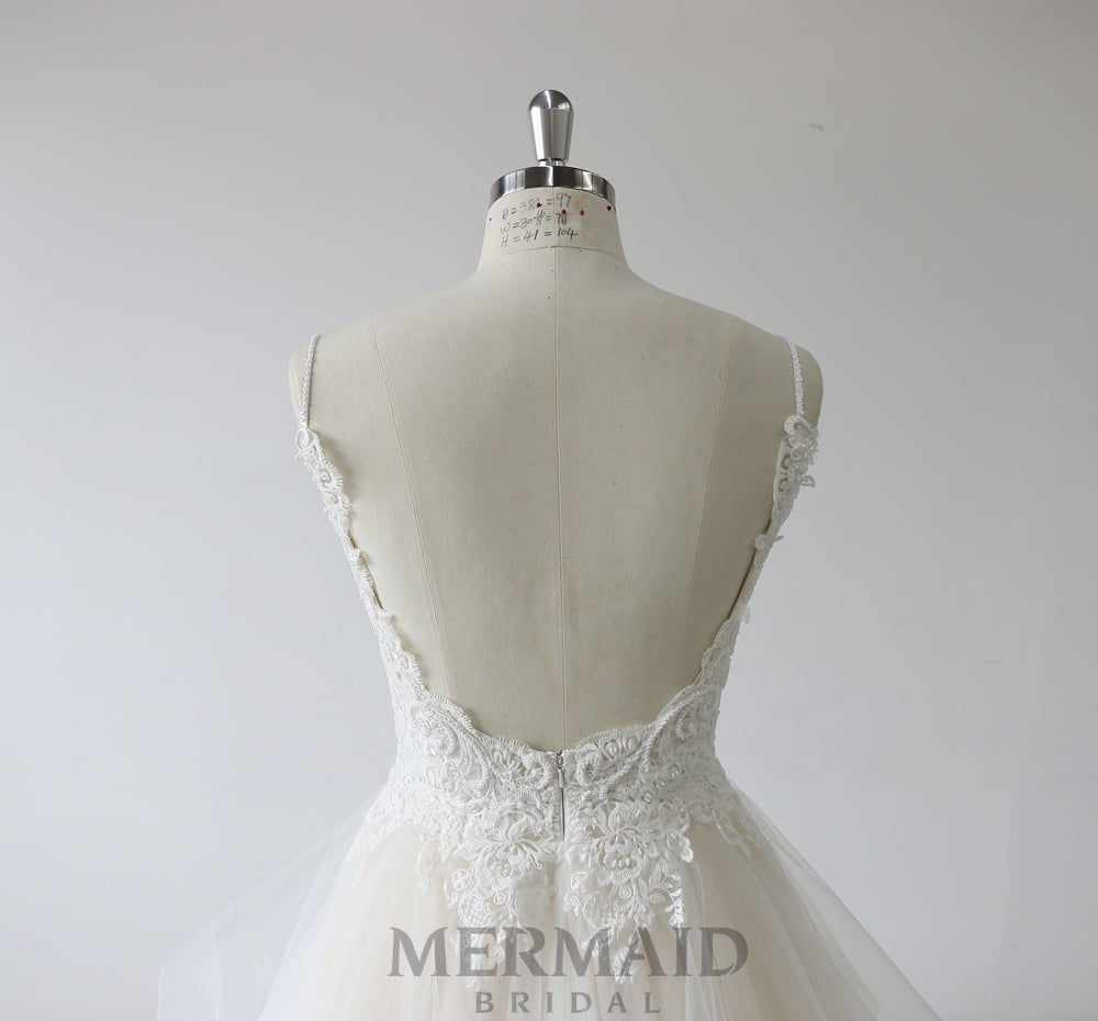 Spaghetti Straps Beading Ruffles A Line Wedding Dress