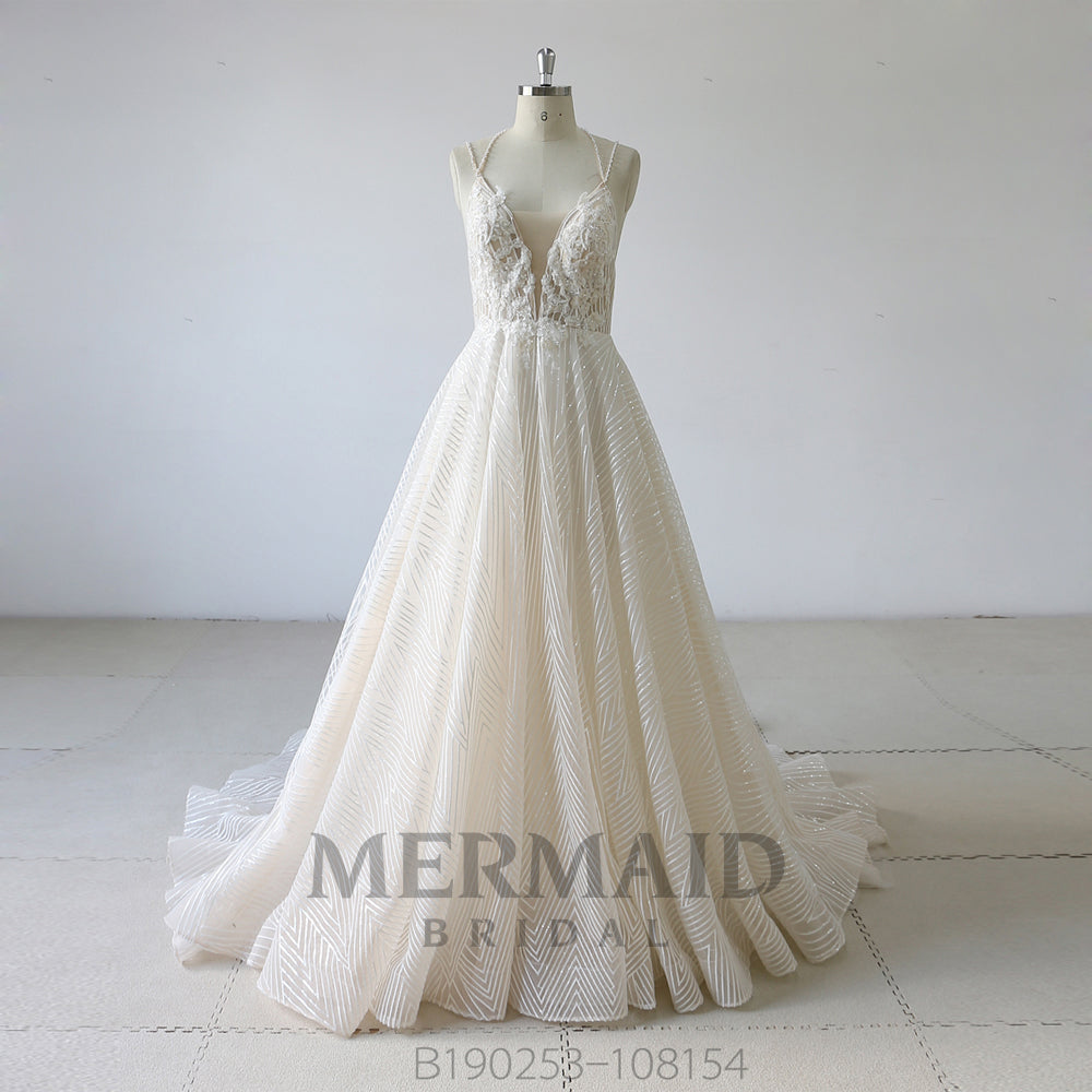 New Luxury Designer Lace Open Back Wedding Dress