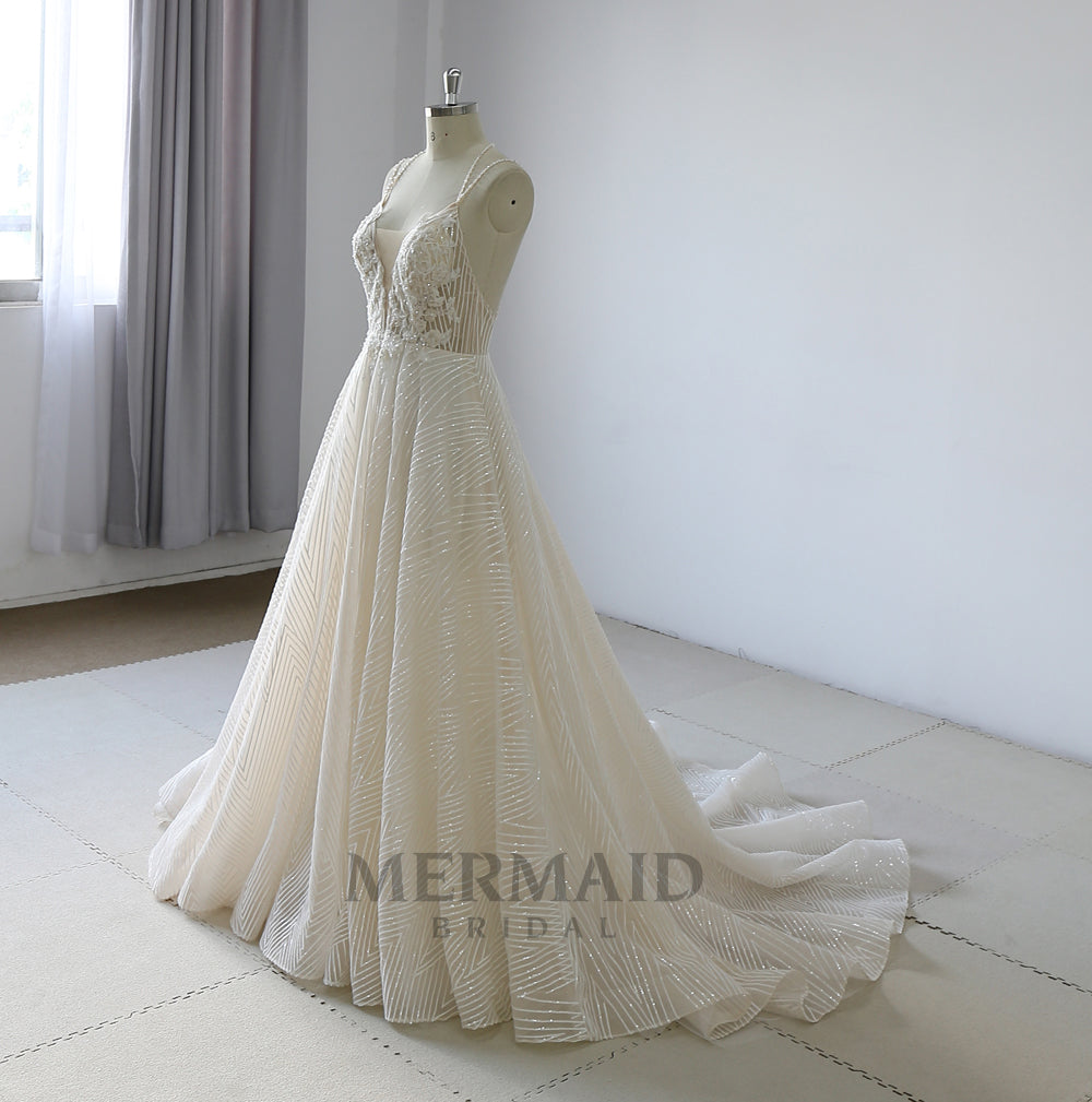 New Luxury Designer Lace Open Back Wedding Dress