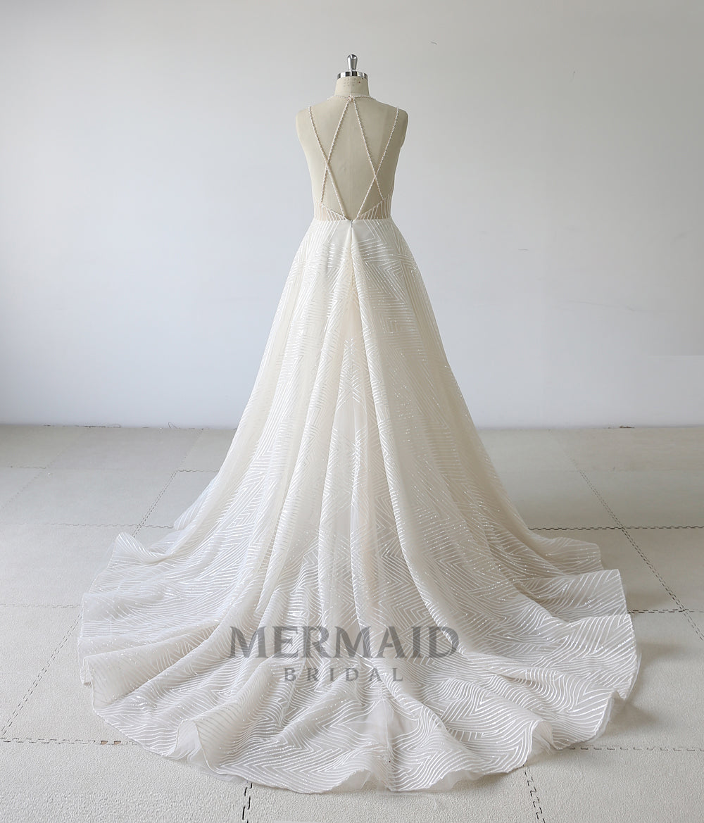 New Luxury Designer Lace Open Back Wedding Dress