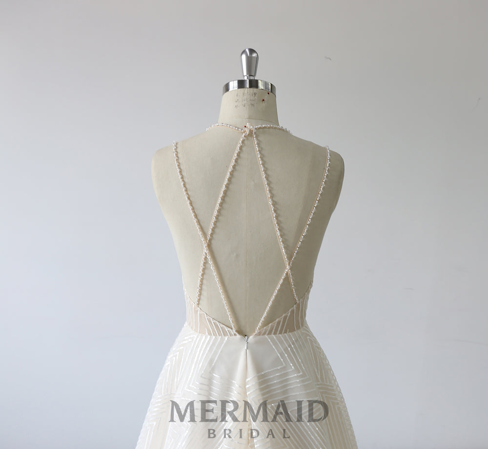 New Luxury Designer Lace Open Back Wedding Dress