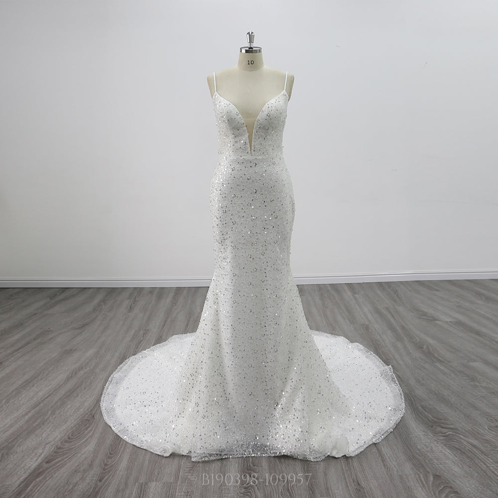 New Spaghetti Straps Sequins Mermaid Wedding Dress
