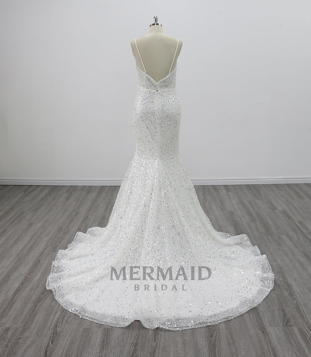 New Spaghetti Straps Sequins Mermaid Wedding Dress