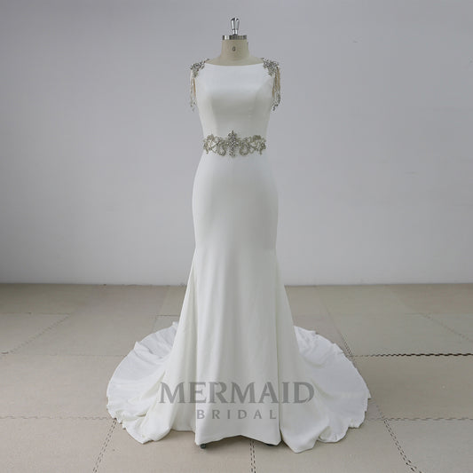 New Heavy Beading Crepe Mermaid Wedding Dress