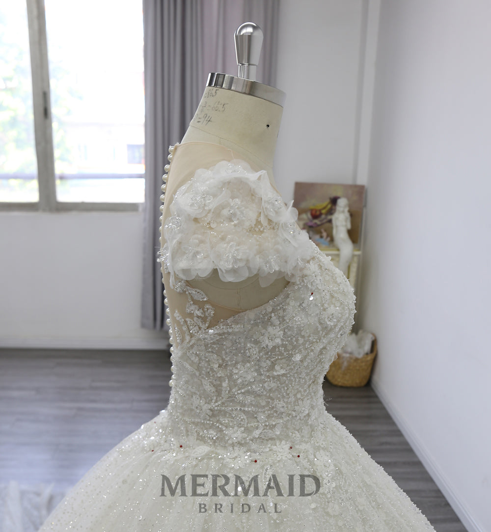 Cap Sleeves Bling Ball Gown Wedding Dress with Detachable Skirt