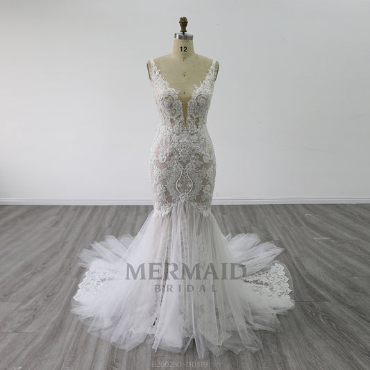 New Heavy Beading Lace Mermaid Wedding Dress