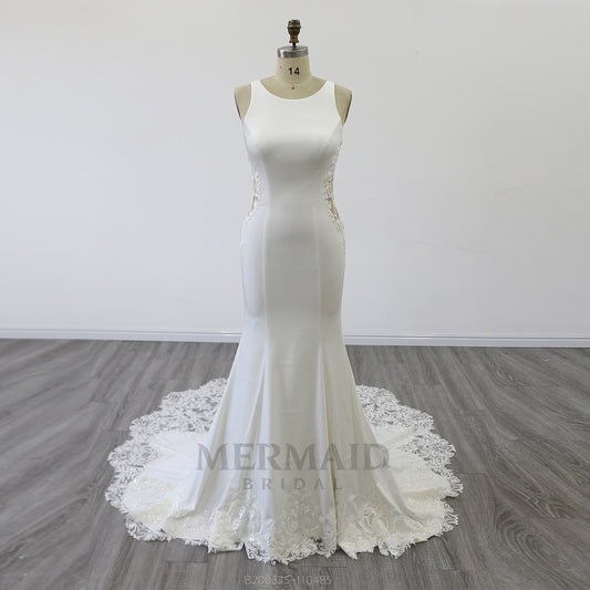 New Backless Crepe Lace Mermaid Wedding Dress
