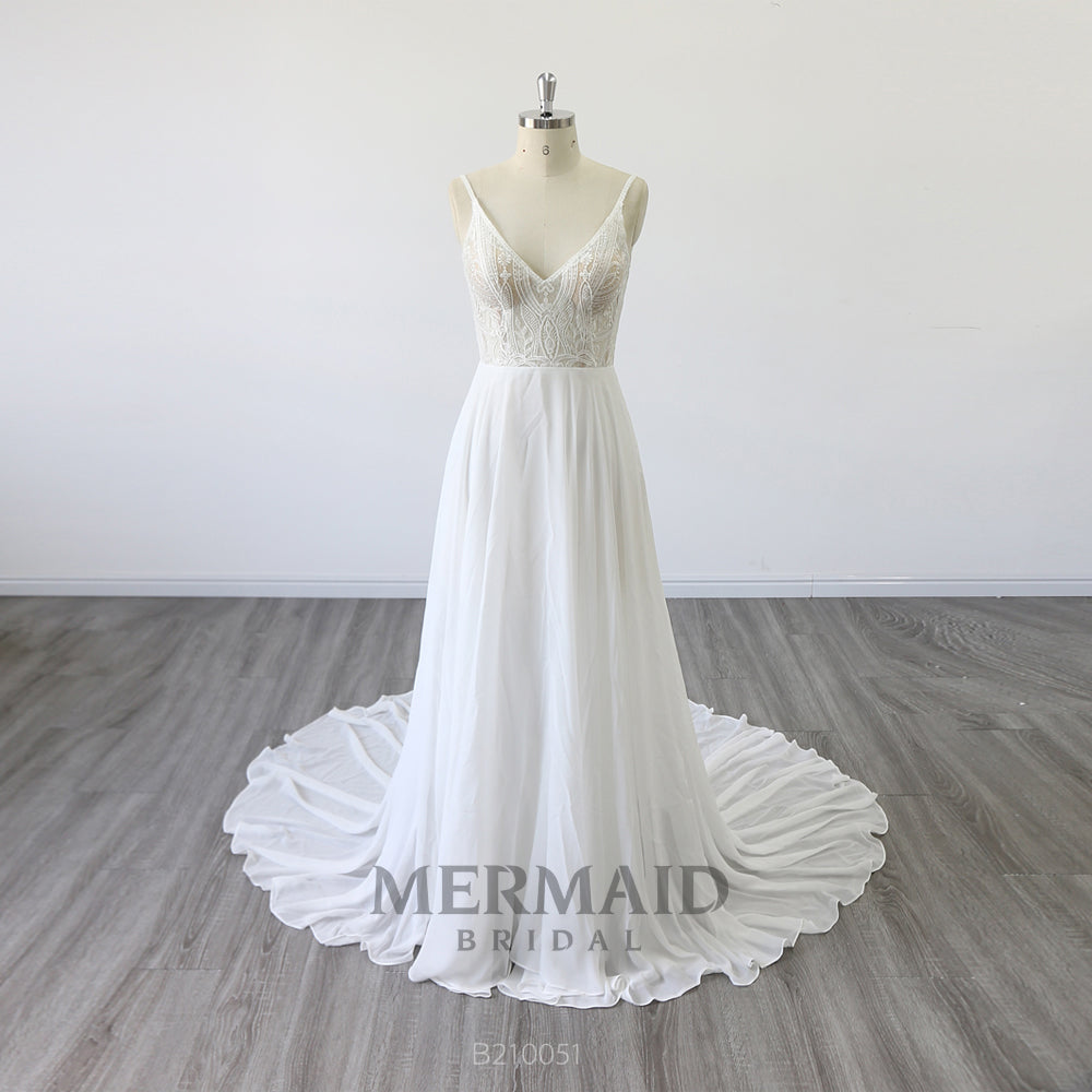 Backless Lace Boho Wedding Dress