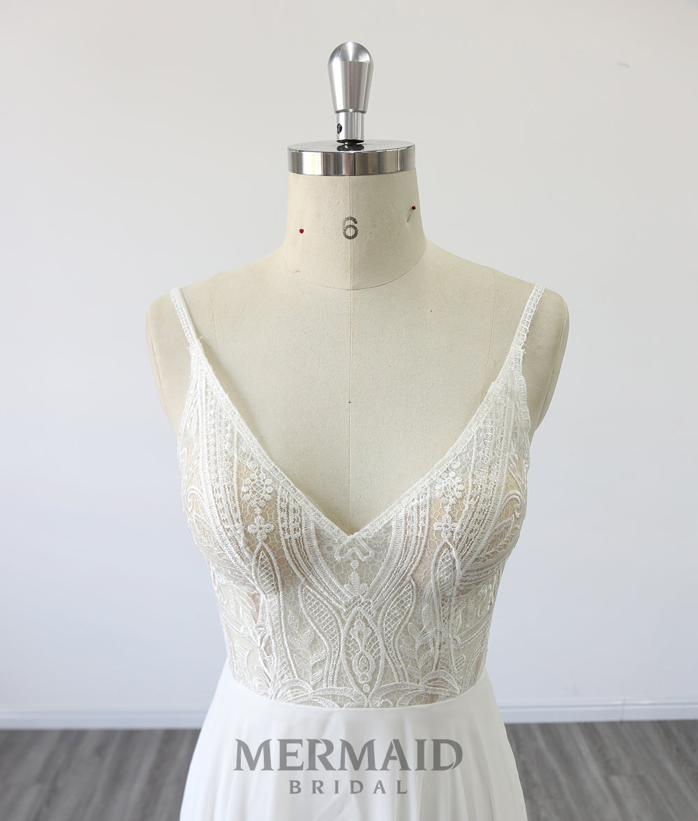 Backless Lace Boho Wedding Dress