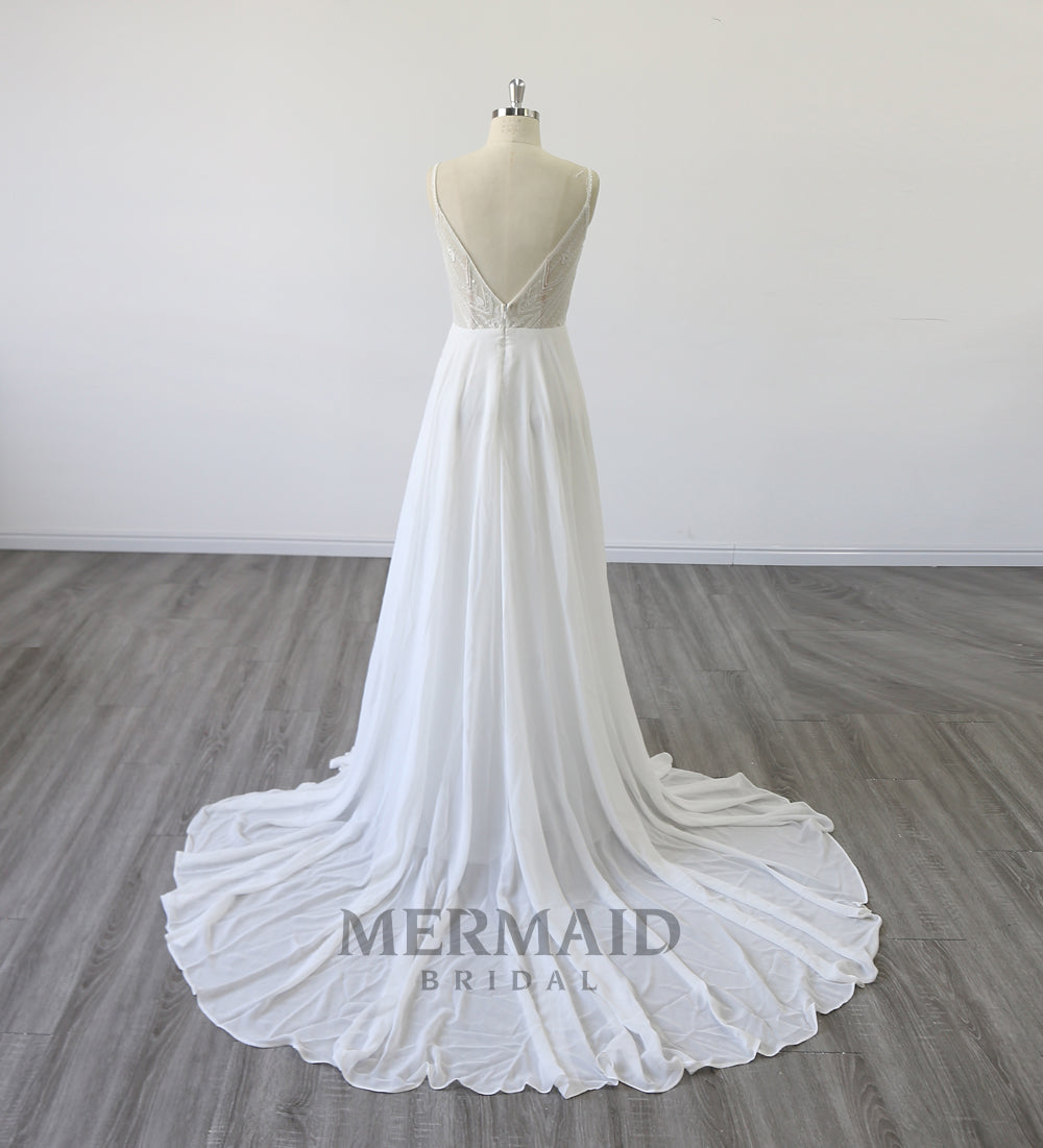 Backless Lace Boho Wedding Dress